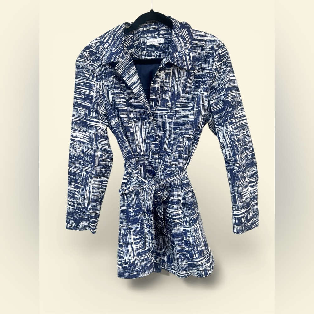 Cold water Creek Navy and White Rain Trench Coat - Size L/14